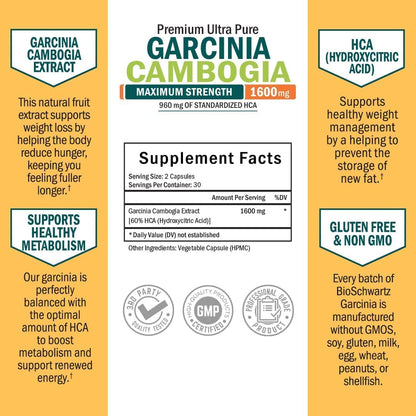 Garcinia Cambogia Weight Loss Pills - Maximum Strength Appetite Suppressant & Fat Burner BioSchwartzBuy Supplements Australia