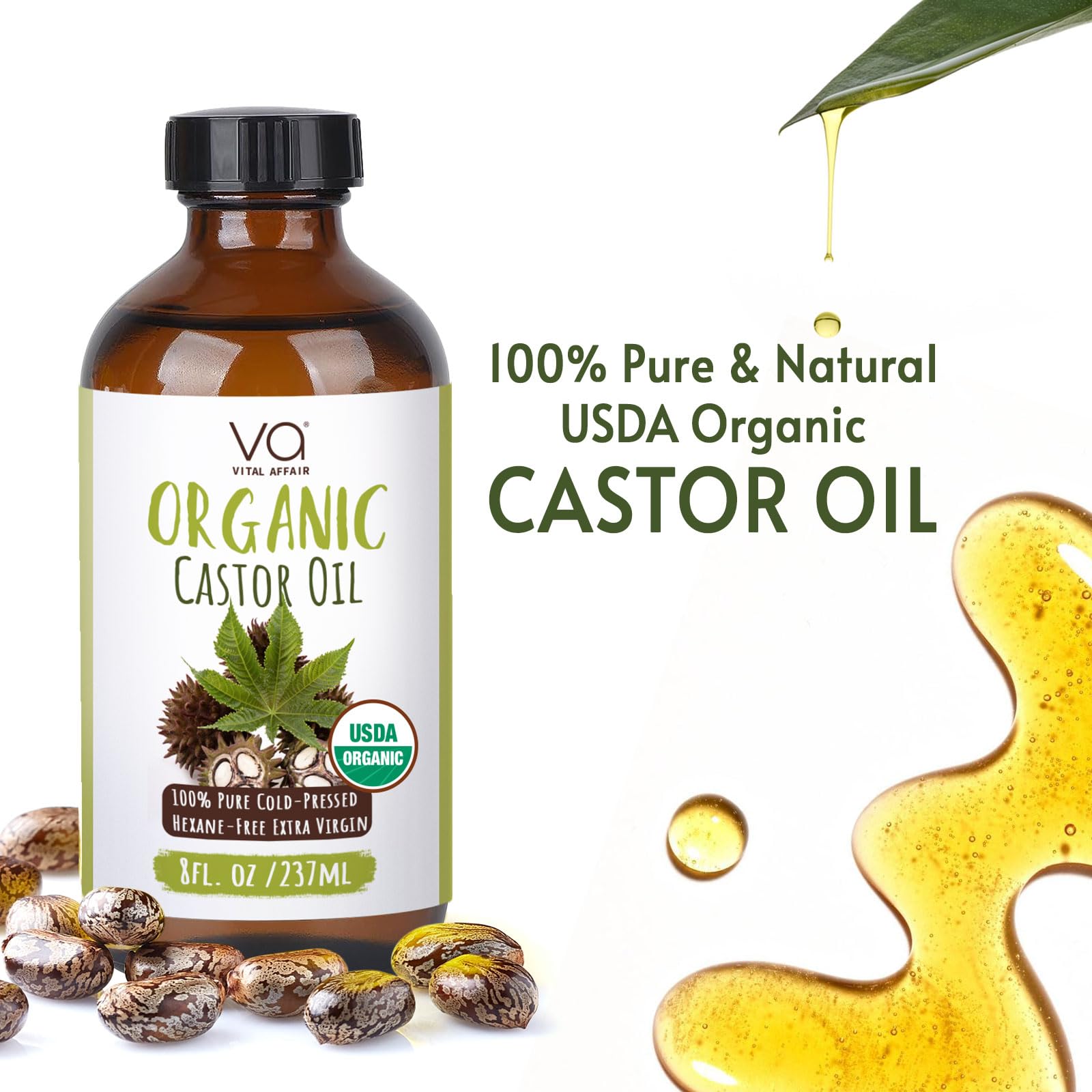 VITAL AFFAIR Castor Oil Organic Cold Pressed Unrefined Glass Bottle- USDA Certified Organic Castor Oil VITAL AFFAIRBuy Supplements Australia