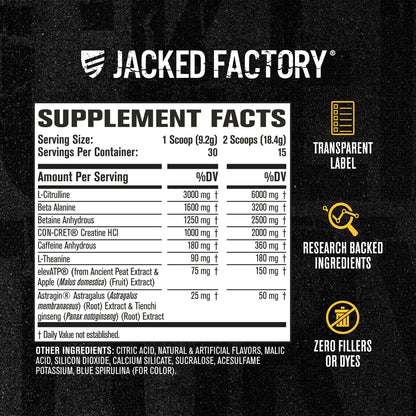 Jacked Factory Nitrosurge Build Pre Workout with Creatine for Muscle Building - Con Cret Creatine Powder & elevATP for Intense Energy, Powerful Pump,