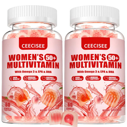 Ceecisee Vitamin Gummies for 50+ Women: Organic Vegan Multivitamin with Iron Omega3 B12 D3 Biotin Zinc Ashwagandha for Hair Skin Health Energy Immune Suppor Ceecisee