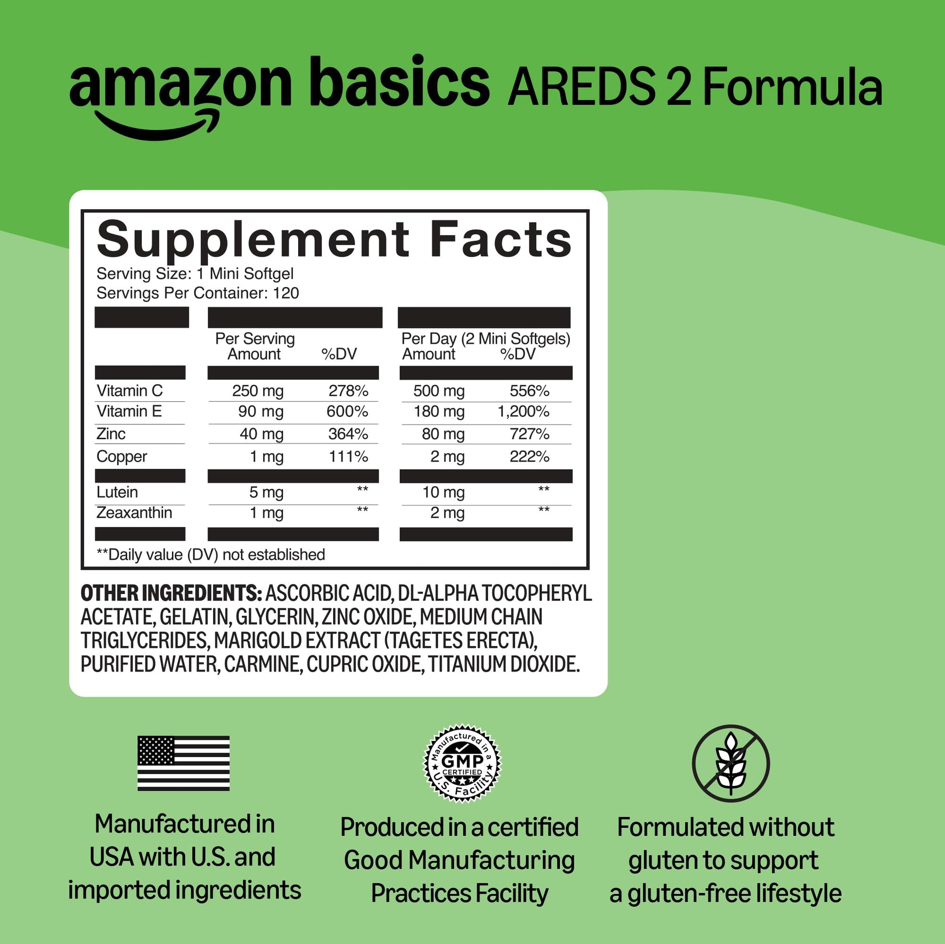 Amazon Basics Eye Vitamin and Mineral Supplement, AREDS 2 Formula with Lutein & Zeaxanthin, 120 Softgels Amazon BasicsBuy Supplements Australia