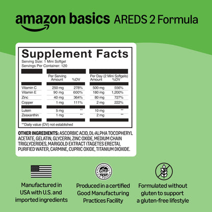 Amazon Basics Eye Vitamin and Mineral Supplement, AREDS 2 Formula with Lutein & Zeaxanthin, 120 Softgels Amazon BasicsBuy Supplements Australia