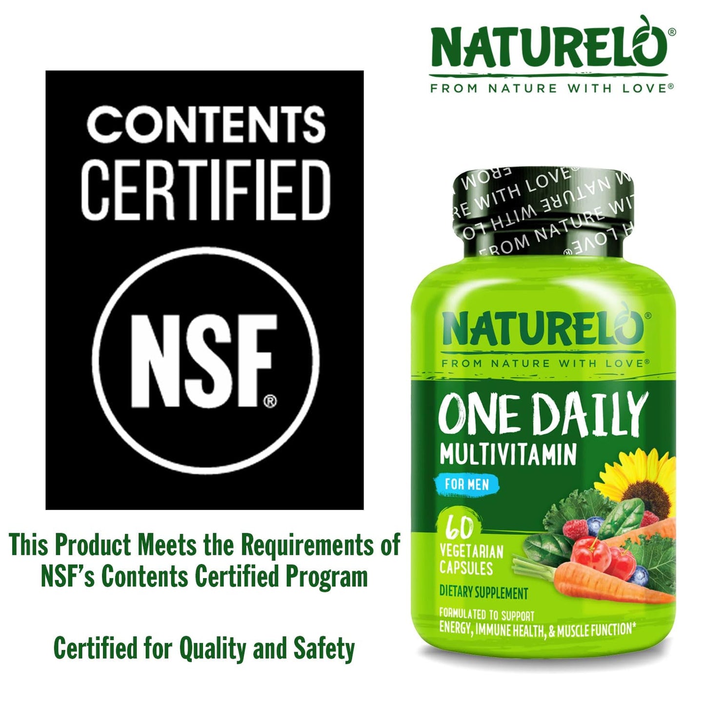 NATURELO Mens Multivitamins - One Daily Multivitamin for Men with Vitamins, Minerals & Organic Whole Foods, Boost Energy & Health,