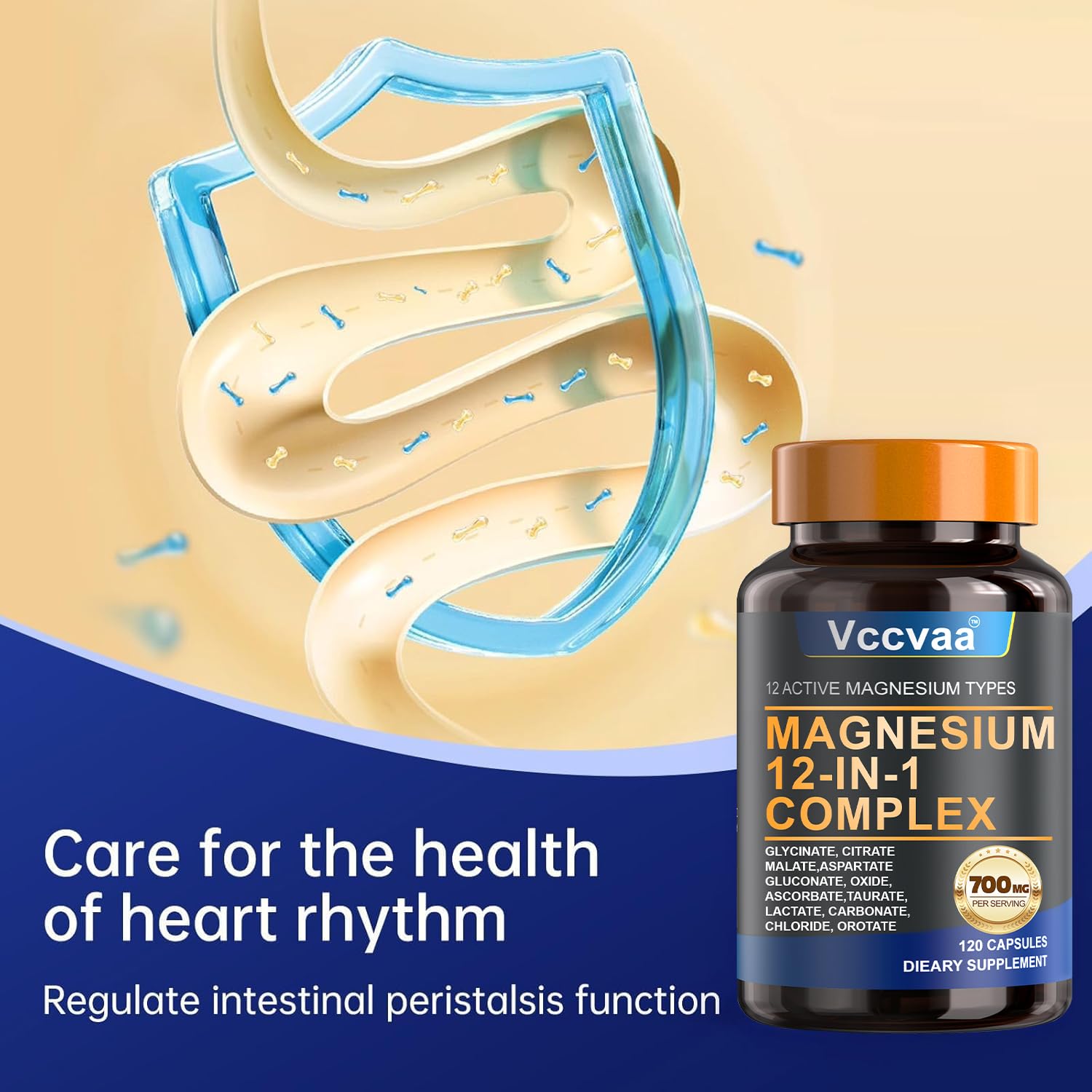 Magnesium Complex 700mg – 12-in-1 Magnesium Supplement with Glycinate, Citrate, Malate, Oxide, Taurate & More – High Absorption for Muscle, Heart, Sleep, Bone, Nerve Support –120 Capsules VccvaaBuy Supplements Australia