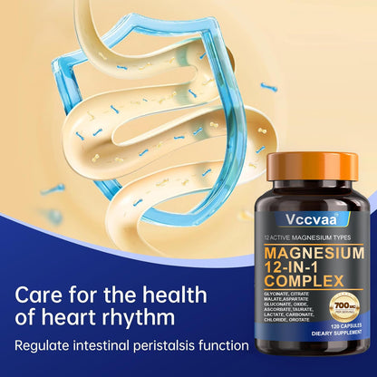 Magnesium Complex 700mg – 12-in-1 Magnesium Supplement with Glycinate, Citrate, Malate, Oxide, Taurate & More – High Absorption for Muscle, Heart, Sleep, Bone, Nerve Support –120 Capsules VccvaaBuy Supplements Australia