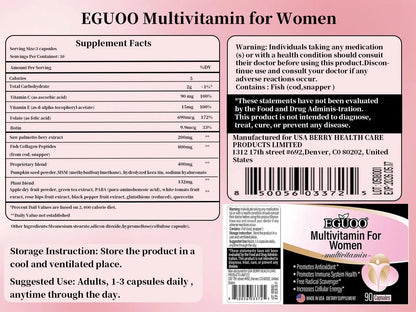 EGUOO Women’s Multivitamin 90 Capsules - Vitamin C, E, Biotin & Folic Acid for Energy, Immune Support, Brain, Heart, Eye & Bone Health EGUOOBuy Supplements Australia