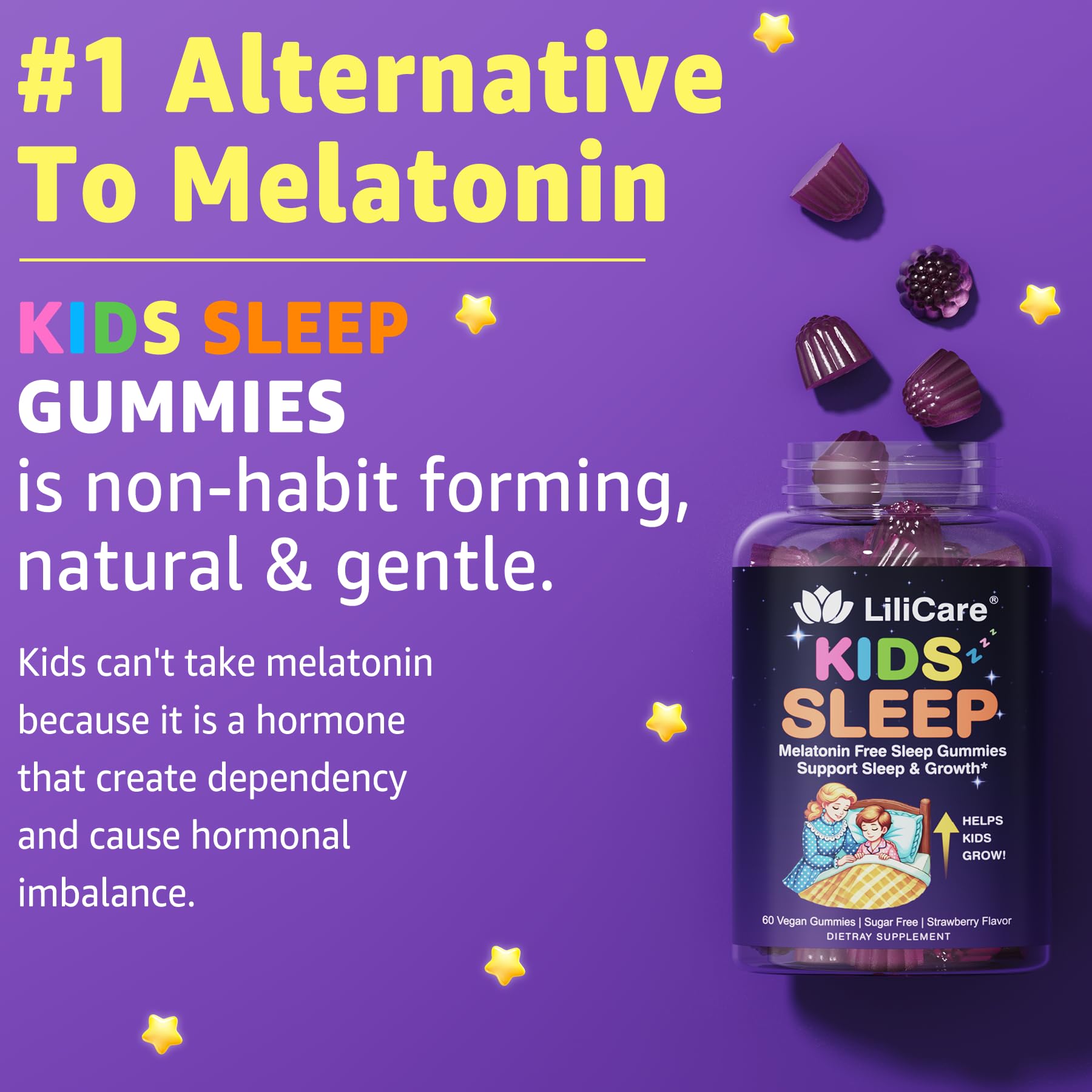 LILICARE Kids Sleep Gummies - Magnesium Glycinate Gummies, Melatonin Free Sleep Aid | Magnesium, Calcium, D3, B6, L Theanine | Kid Melatonin Alternative for Restful Sleep (Pack of 2) LILICAREBuy Supplements Australia
