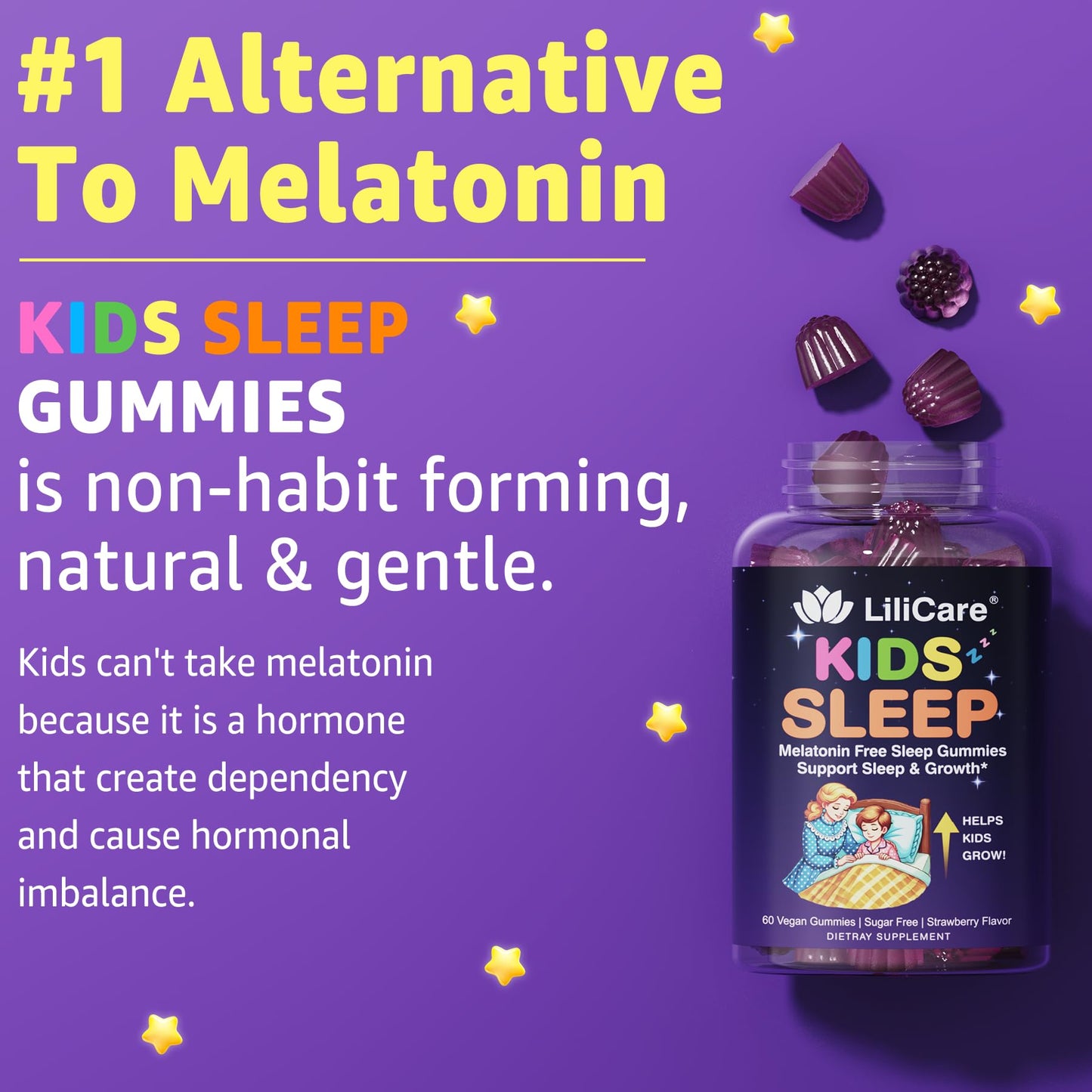 Kids Sleep Gummies - Magnesium Glycinate Gummies, Melatonin Free Sleep Aid | Magnesium, Calcium, D3, B6, L Theanine