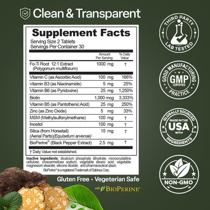 Natures Elements Advanced Shou Wu for Gray Hair – Prepared He Shou Wu for Hair Growth with Biotin, Bioperine, Fo-Ti Root & More – 100% Natural – 60 Tablets – Non-GMO, Gluten-Free Natures ElementsBuy Supplements Australia