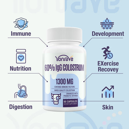 Yonrave Bovine Colostrum Capsules Supplement 1300mg - Extra High 60% IgG Bovine Colostrum - Gut, Bone, Exercise, Immune - 60 Capsules YonraveBuy Supplements Australia
