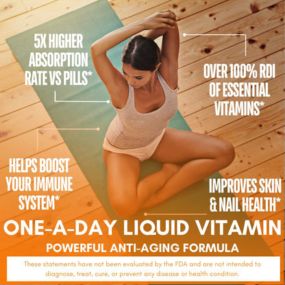 Mega Premium Liquid Multivitamin | Natural Immune Support Vitamin w/ 1333% Vitamin C, 200% D3, Zinc + 20 Vitamins, 70 Minerals, & 21 Amino Acids | Sugar Free | Orange Flavor | 98% Absorption | 32 Serv Tropical OasisBuy Supplements Australia