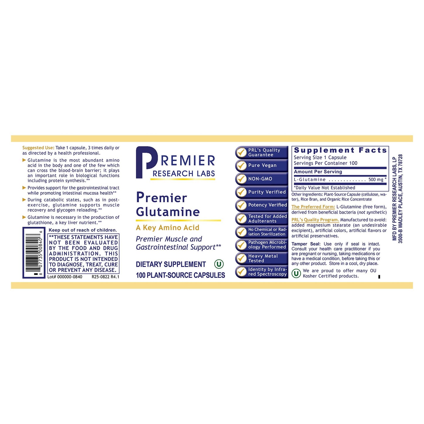 Premier Glutamine by Premier Research Labs --100 caps Premier Research LabsBuy Supplements Australia