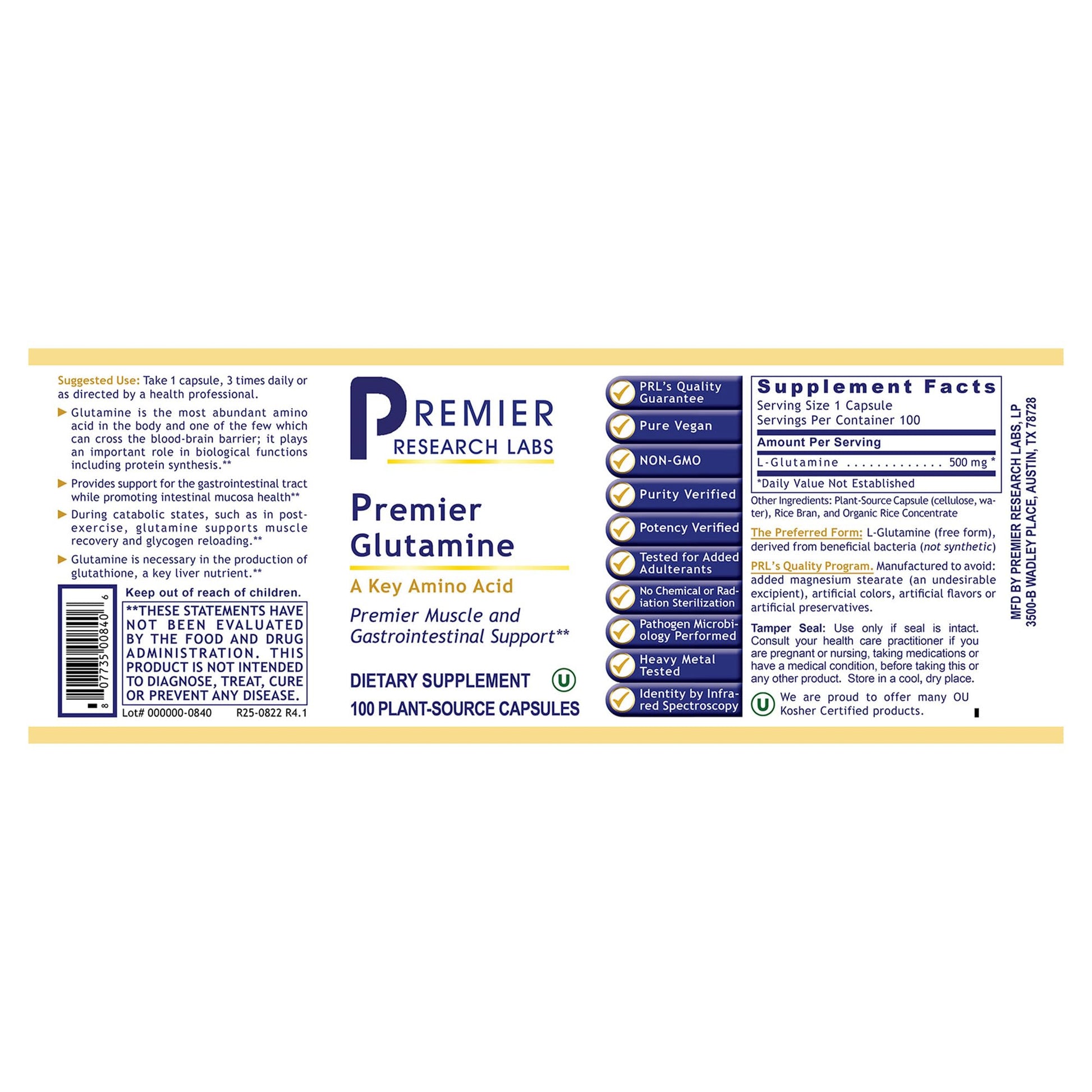 Premier Glutamine by Premier Research Labs --100 caps Premier Research LabsBuy Supplements Australia