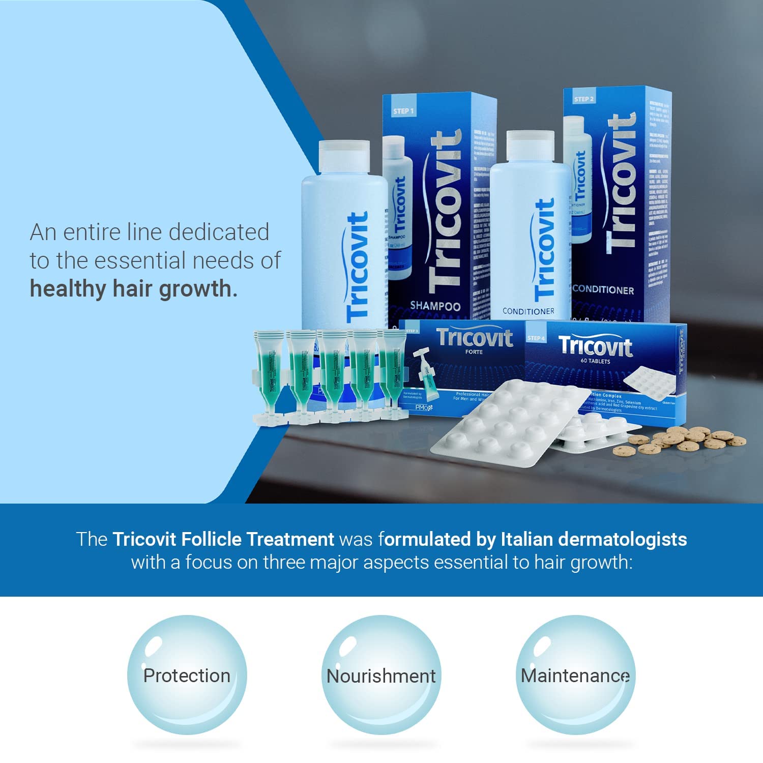 Tricovit Hair Growth Supplement - Nail & Hair Health Vitamins with Amino Acids, Minerals & Antioxidants - Dermatologist-Formulated & Gluten-Free Vitamins and Supplements for Women & Men (60 tablets) TricovitBuy Supplements Australia