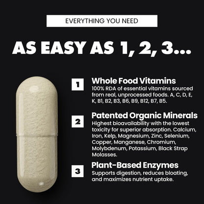 Gains in Bulk Square 1 Multivitamin and Mineral Supplement for Women and Men, Vitamins, Digestive Enzymes and Organic Minerals for Muscle Health, Performance and Immune Support, 90 Capsules GAINS IN BULK GAINSINBULK.COMBuy Supplements Australia