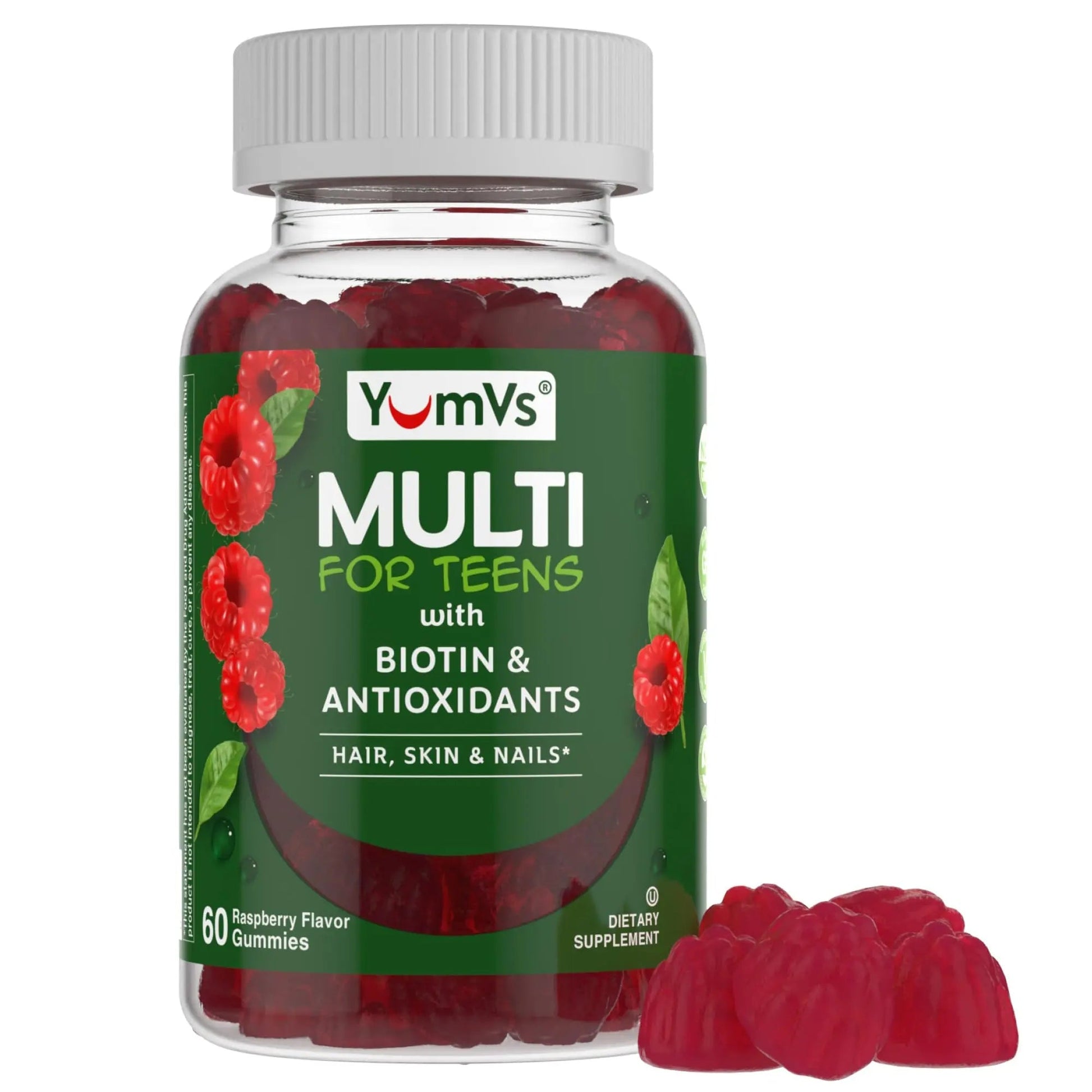YumVs Teen Multivitamin Gummies with Biotin and Antioxidants - Raspberry Flavor - Hair Skin Nails Support - Kosher Teenager Vitamins YUM-V'SBuy Supplements Australia