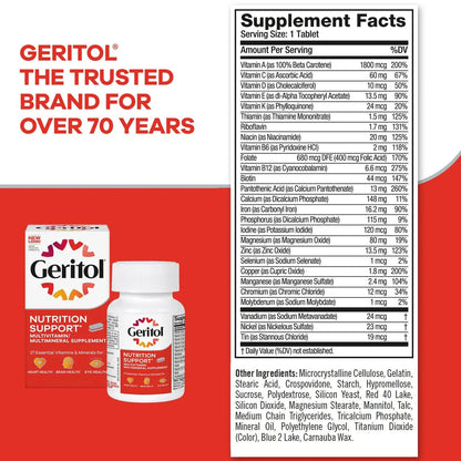 Geritol, Multivitamin Supplement, Contains Antioxidants, Vitamins B, C, E & D and Iron, 27, Minerals, Gluten-Free Geritol