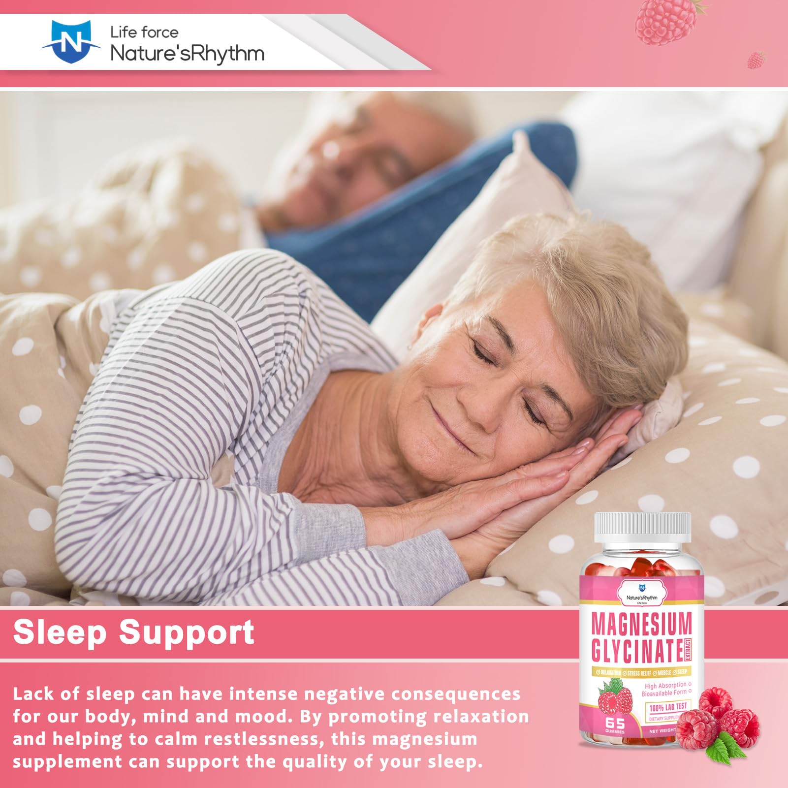 Nature‘s Rhythm Magnesium Gummies 500mg - 65 Ct | Magnesium Glycinate Supplements for Relaxation, Stress Relief, and Sleep for Adults & Kids Tasty and Tangy Raspberry Flavor Nature'sRhythmBuy Supplements Australia