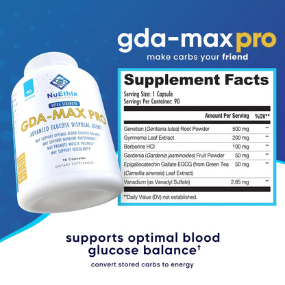 NuEthix Formulations GDA-MAX PRO, Double Berbine HCL Supplement, Supports Glucose Metabolism, Weight Management, Immune Support, Heart Health - Non GMO, Gluten Free, Dairy Free, 90 Count NuEthix FormulationsBuy Supplements Australia