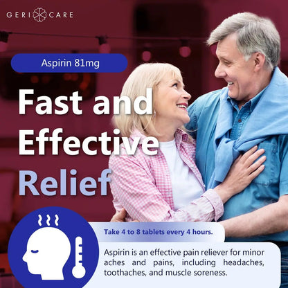 GeriCare Aspirin 81mg Adult Low Dose, Pain Reliever - Enteric Coated Tablets for Enhanced Absorption and Gentle Digestion – Supports Blood Flow, Reduces Inflammation, 300 Count (Pack of 1) GeriCareBuy Supplements Australia