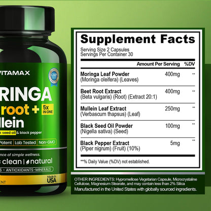 Moringa Capsules, Beet Root, Mullein Leaf - Energy, Skin, Immune Supplement Superfood, Rich in Antioxidants, Minerals & Essential Vitamins - High Absorption Non-GMO - Made in USA - 60ct VitamaxBuy Supplements Australia