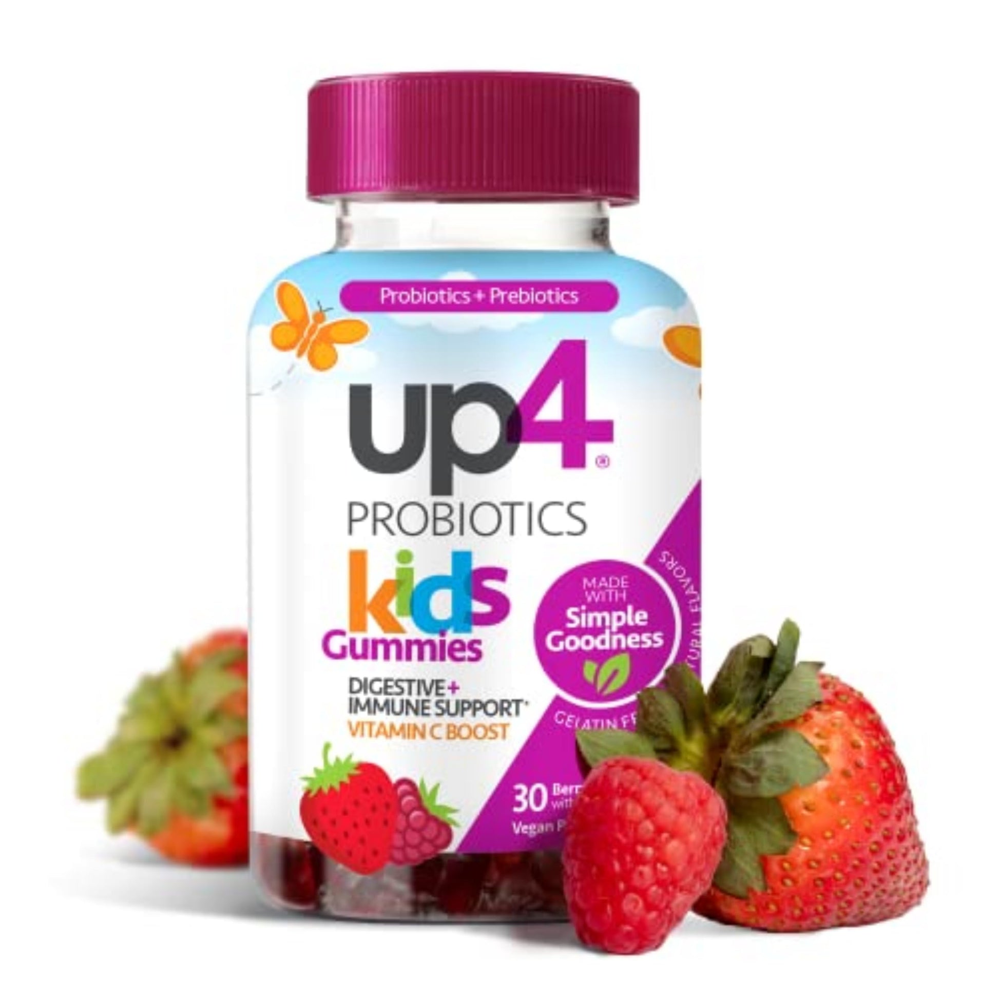 up4 Kids Probiotic Gummies, Digestive and Immune Support with Prebiotics and Vitamin C, Gelatin Free, Gluten Free and Non-GMO, For Ages 3+, 30 count up4Buy Supplements Australia
