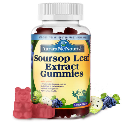 AuraraNeNourish Sugar Free Soursop Gummies with Probiotics & Fiber 100 Billion CFUs, Organic Soursop Leave Extract with Vitamin C B-Complex for Digestive Gut Health, Energy Balance, Immune Boost AuraraNeNourishBuy Supplements Australia