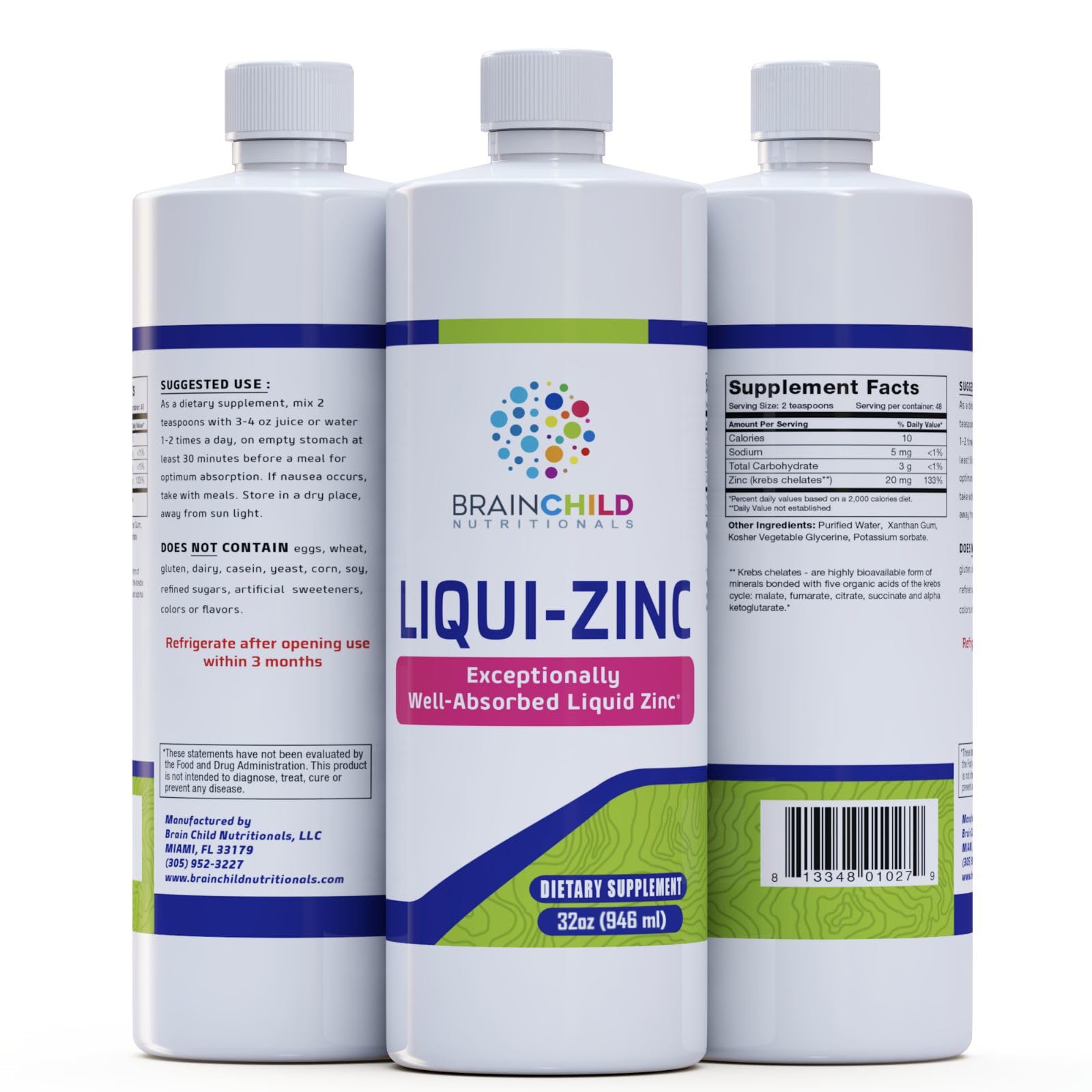 BrainChild Nutritionals LiquiZinc Liquid Formula (Unflavored 32oz) BrainChild NutritionalsBuy Supplements Australia