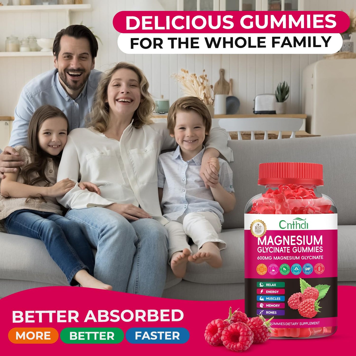 Magnesium Glycinate Gummies 600mg, High Absorption Magnesium Gummies, Black Currant Oil, Calcium, Vitamin B6, Sugar Free Chews for Adults & Kids Relaxation, Stress Relief, Night Rest CNFHDIBuy Supplements Australia
