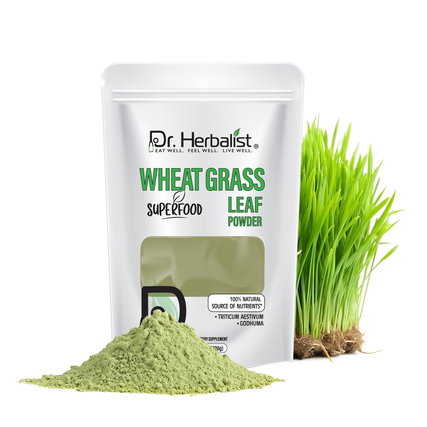 Dr. HERBALIST Wheatgrass Powder 200g - Pure Triticum Aestivum with Chlorophyll Iron & Vitamins A C E | Supports Daily Greens Detox & Nutrient Density* | Halal Dr. HERBALISTBuy Supplements Australia