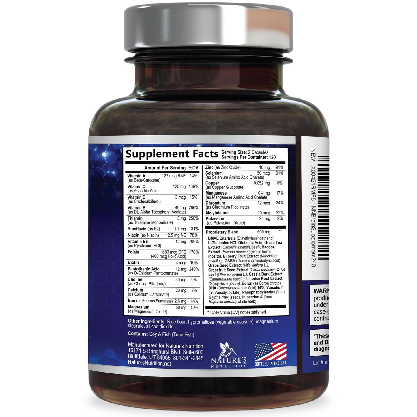 Brain Memory Supplement Pills - 3X Strength Nootropics for Concentration, Clarity & Focus Support - Brain Health Cognitive Vitamins with Bacopa, Phosphatidylserine & DMAE, Brain Booster - 240 Capsules Nature's NutritionBuy Supplements Australia