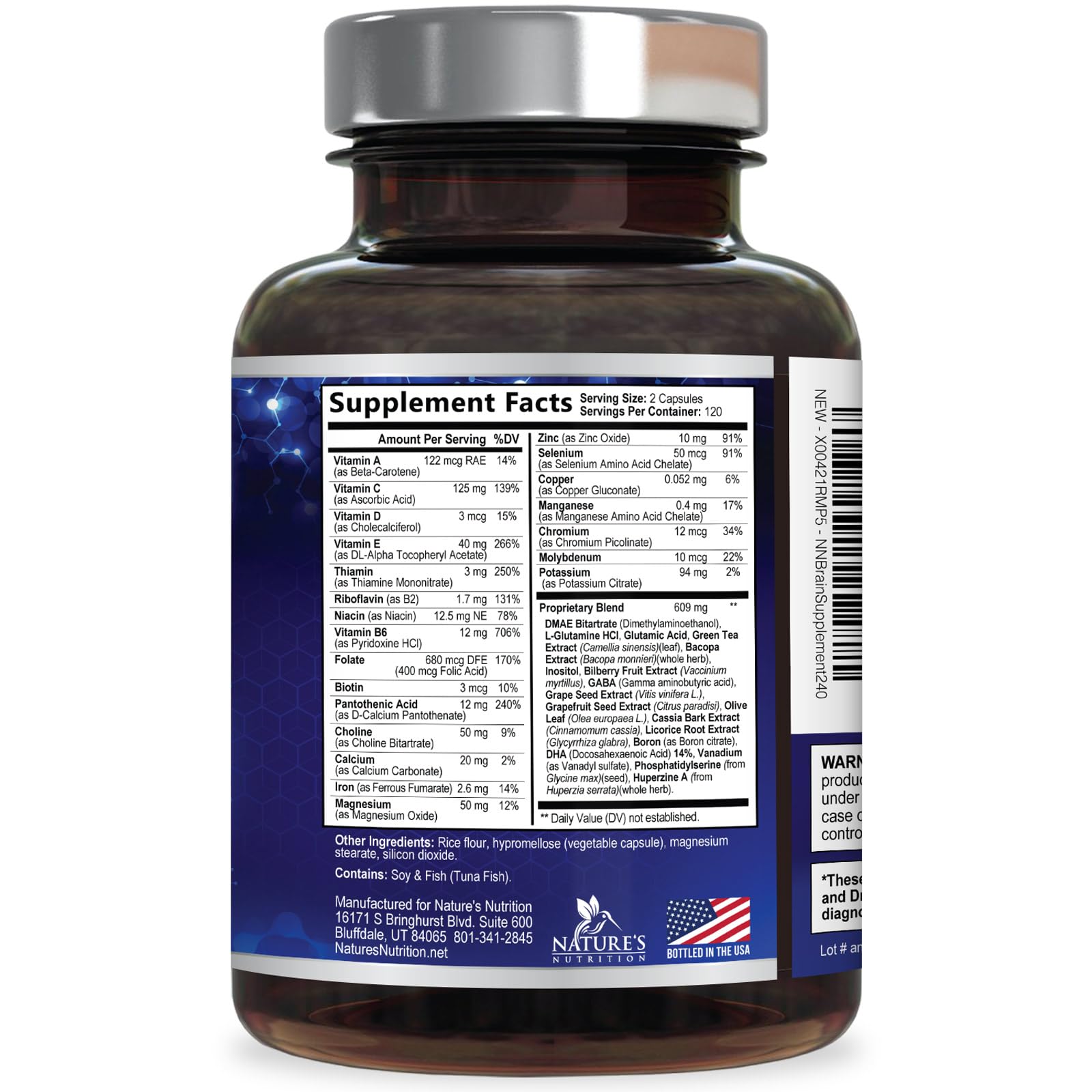 Brain Memory Supplement Pills - 3X Strength Nootropics for Concentration, Clarity & Focus Support - Brain Health Cognitive Vitamins with Bacopa, Phosphatidylserine & DMAE, Brain Booster - 240 Capsules Nature's NutritionBuy Supplements Australia