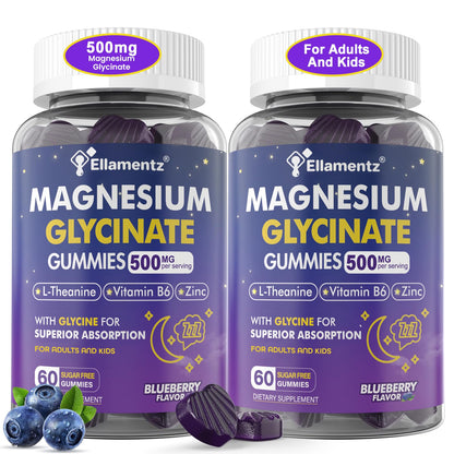 Magnesium Glycinate Gummies 500mg/250mg for Adults Kids Teens, Sugar Free Magnesium Calm Sleep Aid, Kids Sleep Gummies with L-Theanine Glycine B6 for Sleep, Calm, Muscle,Relax Brain,No Melatonin,2Pack ELLAMENTZBuy Supplements Australia