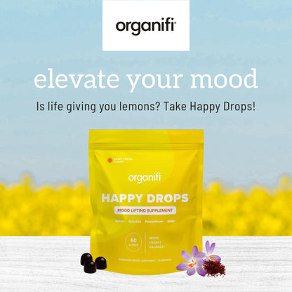 Organifi Happy Drops - Daily Superfood Happy Gummies for Adults - Mood Support Supplement for Balance, Bliss, Energy and Taking the Edge Off - Sweet Lemon Flavor - 60 Gummies OrganifiBuy Supplements Australia