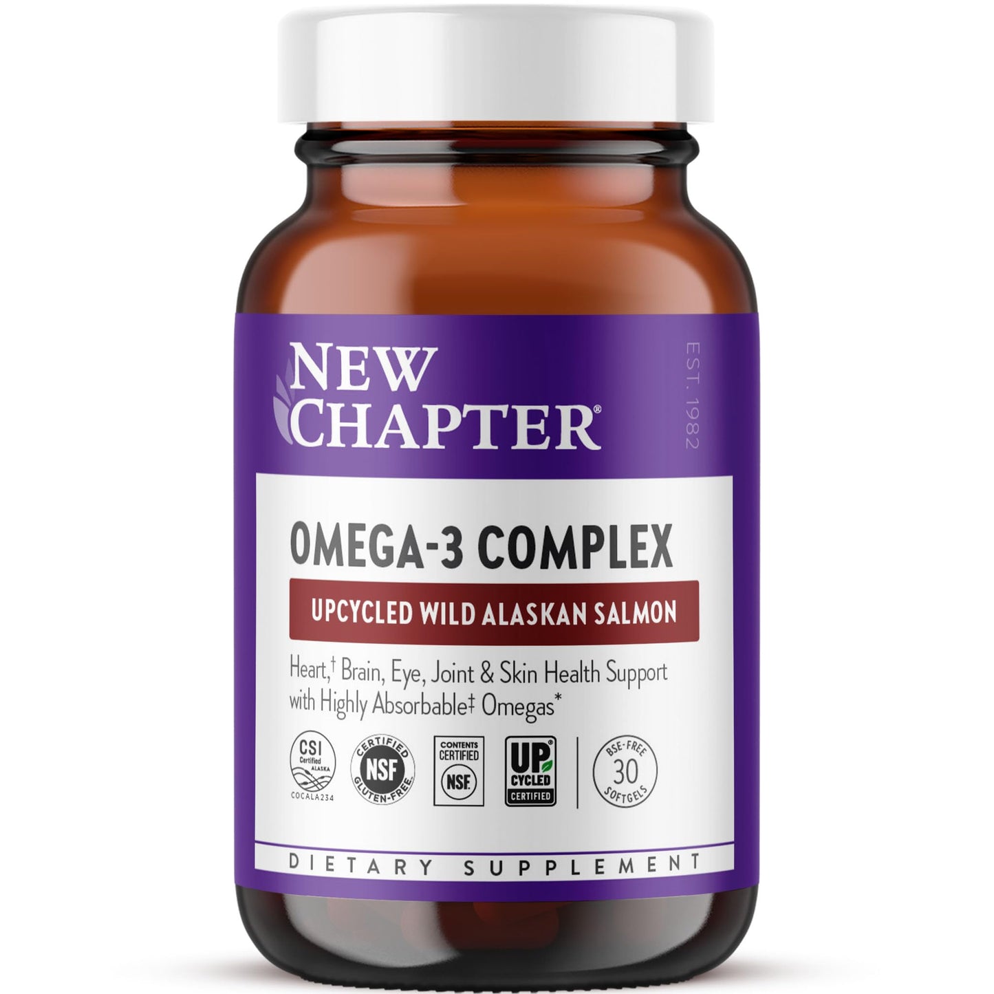 New Chapter Omega-3 Complex, 1000mg Softgels, Fish Oil Supplement Wild Alaskan Salmon for Heart, Brain, Eye, Joint & Skin Health Support - 30 Count New ChapterBuy Supplements Australia