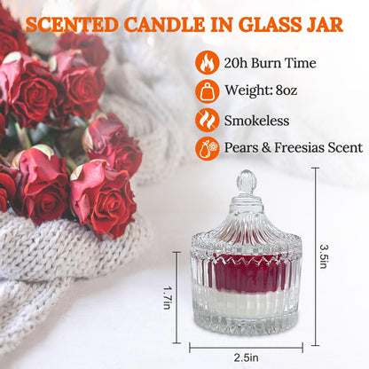 Red Rose Candle in Rippled Glass Jar for Valentine's Day Gifts, English Pear& Freesia Scented Candles PeytangerBuy Supplements Australia