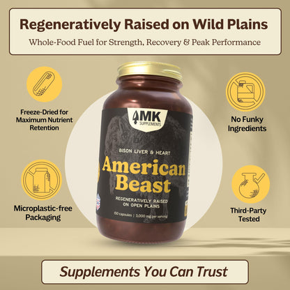 MK Supplements American Beast | Bison Liver & Heart Capsules | ~49x More CoQ10 Than Beef Liver | Regeneratively Raised Bison | 150 Capsules MK SupplementsBuy Supplements Australia