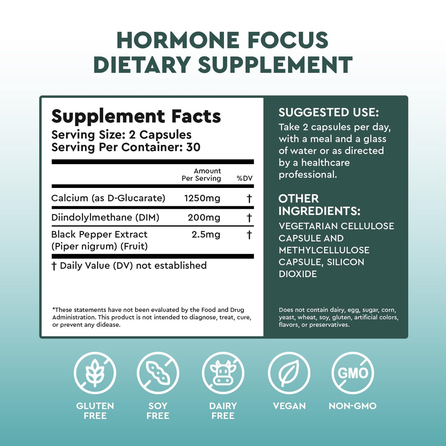 Hormone Focus – Estrogen Balance for Women - DIM Supplement with Diindolylmethane, Calcium D-Glucarate & BioPerine – Supports Hormonal Health, Mood, Energy, Mental Clarity, Clear Skin & Weight Health FocusedBuy Supplements Australia