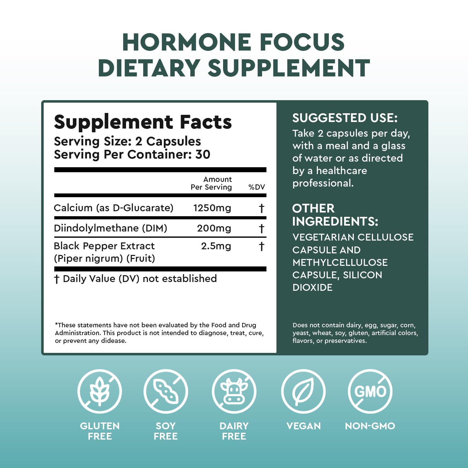 Hormone Focus – Estrogen Balance for Women - DIM Supplement with Diindolylmethane, Calcium D-Glucarate & BioPerine – Supports Hormonal Health, Mood, Energy, Mental Clarity, Clear Skin & Weight Health FocusedBuy Supplements Australia