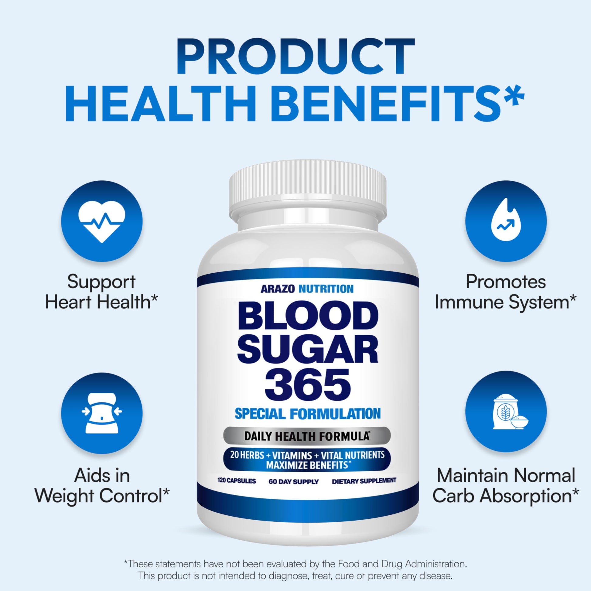Arazo Nutrition Blood Sugar 365 Supplement – Supports Healthy Energy Levels - 120 Herbal Pills - 60 Day Supply Aus HealthcareBuy Supplements Australia