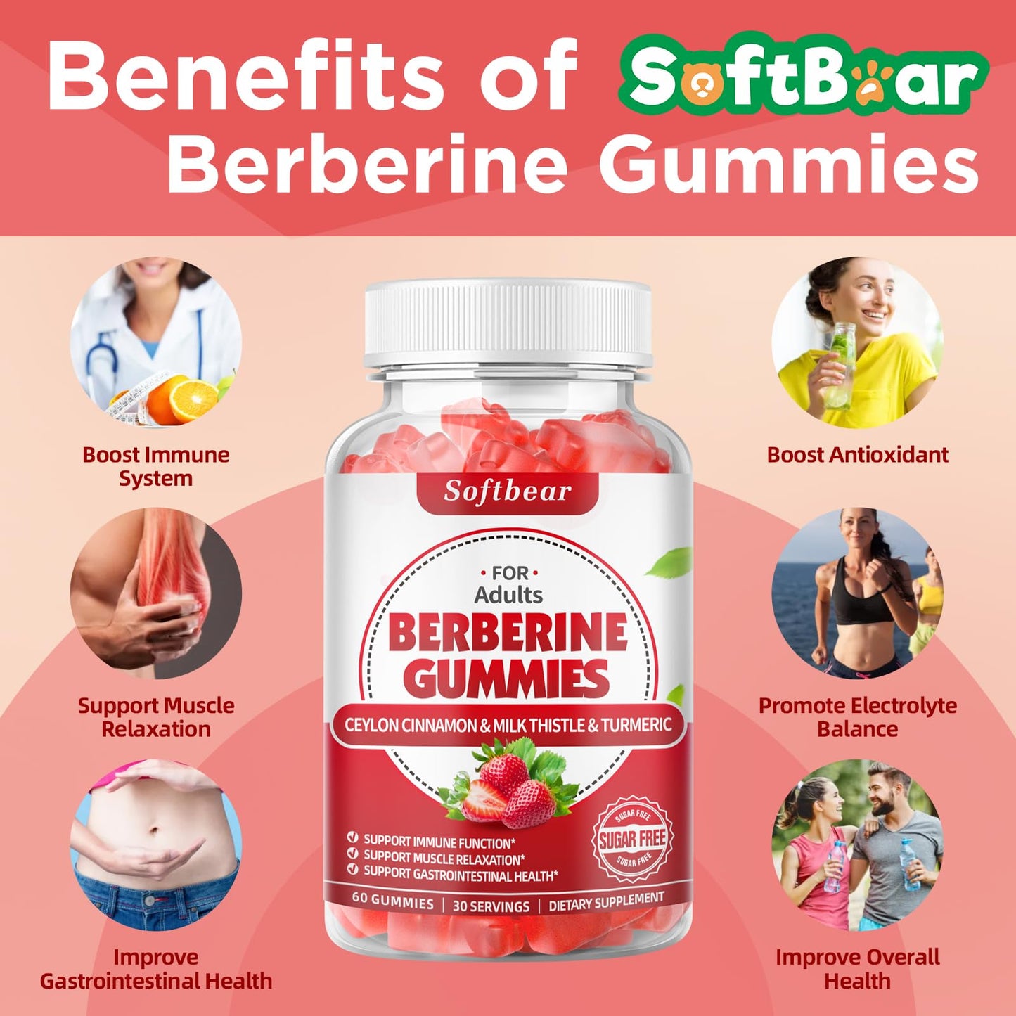 softbear Berberine with Ceylon Cinnamon Gummies-99% Purity Berberine HCL Supplements softbearBuy Supplements Australia