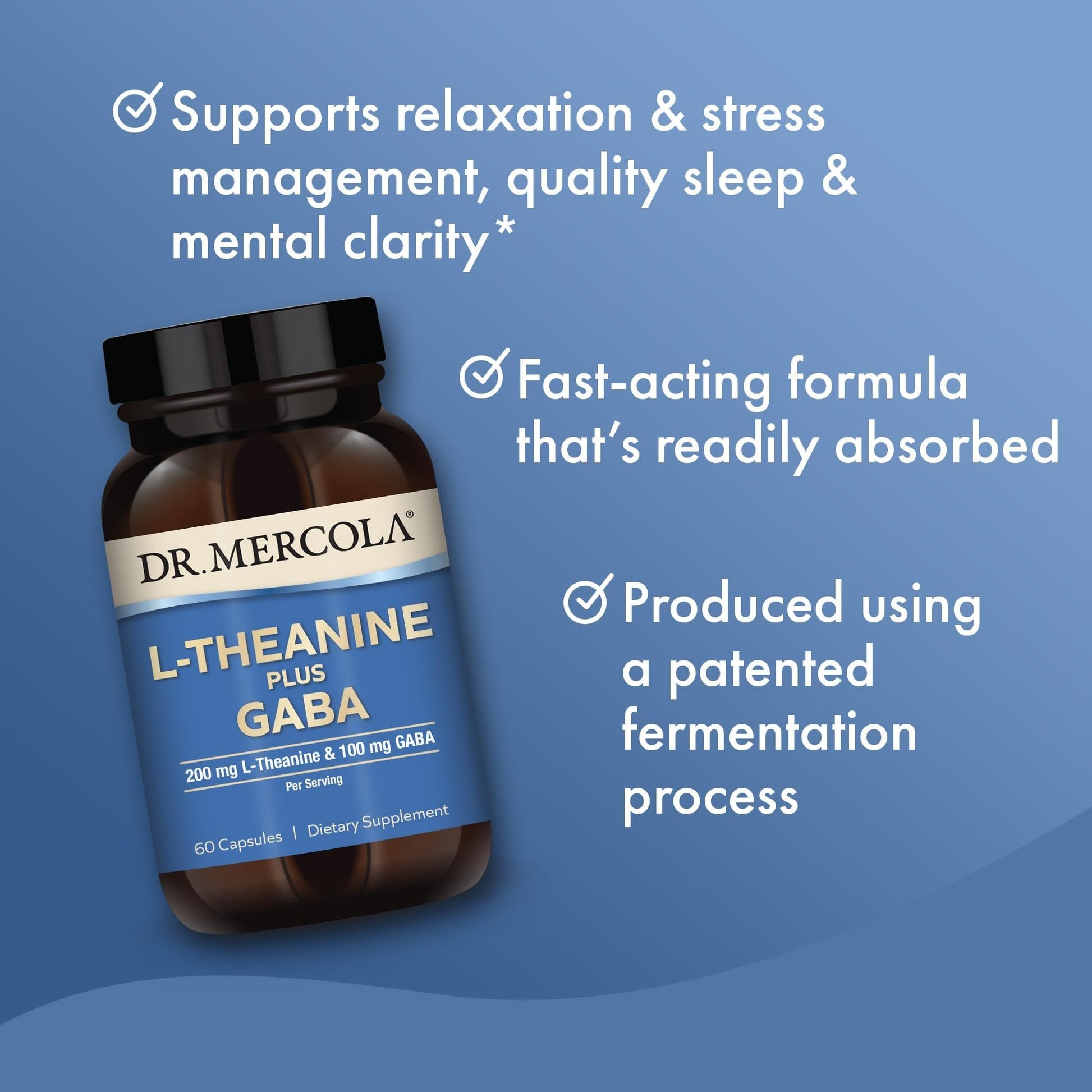 Dr. Mercola L-Theanine Plus GABA - Supports Relaxation - Focus & Cognitive Function - Stress Support Supplement - 200 mg L-Theanine - 100 mg GABA - 60 Capsules Dr. MercolaBuy Supplements Australia