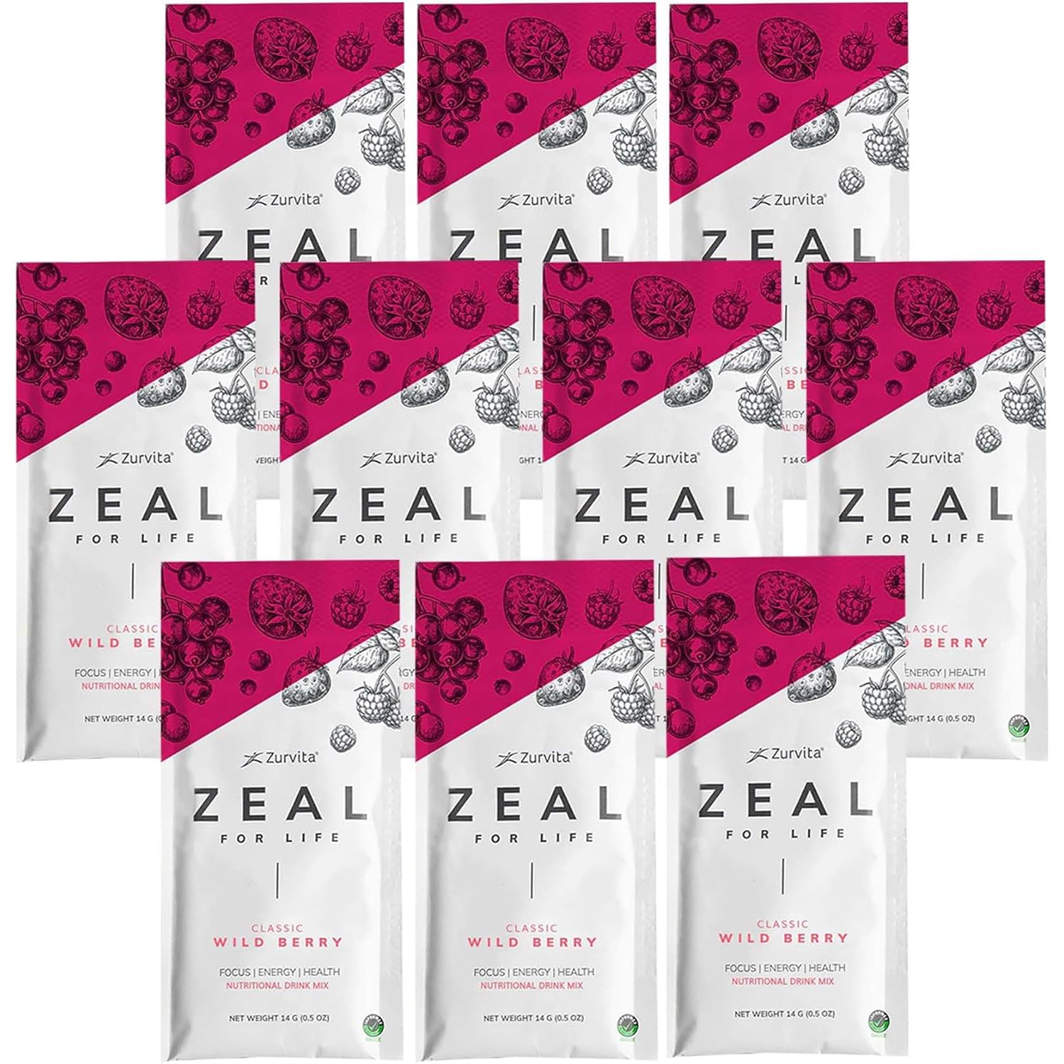 Zurvita - Zeal for Life Wellness Drink Mix - Wild Berry (Classic) Flavor - Gluten-Free, Vegan, with Vitamins and Minerals - 10 Single Packets ZurvitaBuy Supplements Australia
