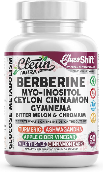Clean Nutra Berberine Supplement Myo-Inositol Ceylon Cinnamon Gymnema Bitter Melon Chromium Complex for Digestion, Antioxidant Support & Wellness 90 Vegan Capsules Non-GMO Clean NutraceuticalsBuy Supplements Australia