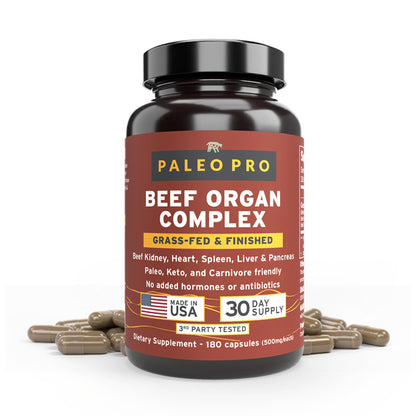 Paleo Pro O.G. Blend Premium Beef Organs Capsules, Kidney, Heart, Liver, Spleen and Pancreas from Grass Fed & Pastured Cows, Dietary Supplement, No GMO, 180 Capsules (Beef Organ Complex) Paleo ProBuy Supplements Australia