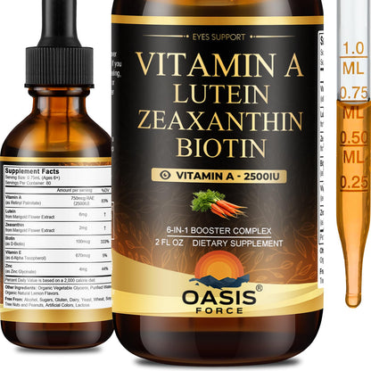 OASIS FORCE 6 in 1 Vitamin A Liquid Drops with Lutein & Zeaxanthin, Vita A Retinyl Palmitate for Skin, Vision & Immune Support, Adults & Kids Ages 6+, Vegan, Non-GMO, 2 Fl Oz OASIS FORCEBuy Supplements Australia