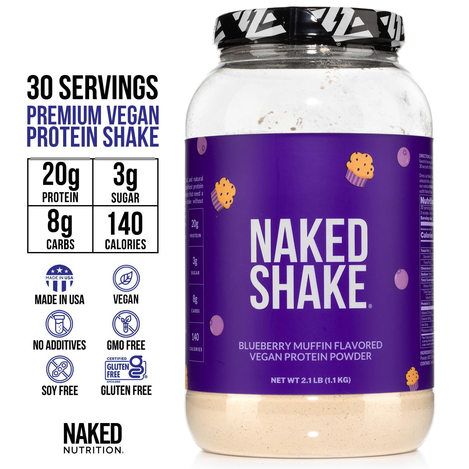 Naked Shake - Blueberry Muffin Protein Powder - Flavored Plant Based Protein Naked NutritionBuy Supplements Australia