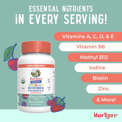 MaryRuth Organics Toddler Multivitamin Gummies + Postbiotics | USDA Organic | Vitamins for Kids Ages 2+ | Immune Support | Vitamin C | MaryRuth OrganicsBuy Supplements Australia