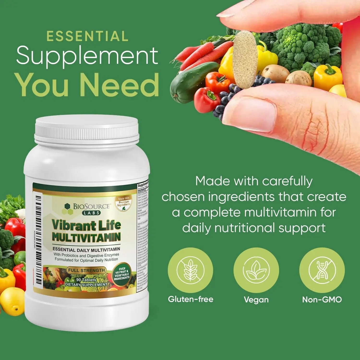 BioSource Labs Vibrant Life Multivitamin with Probiotics, Digestive Enzymes & B-Complex – Over 45 Fruits and Veggies BioSource LabsBuy Supplements Australia