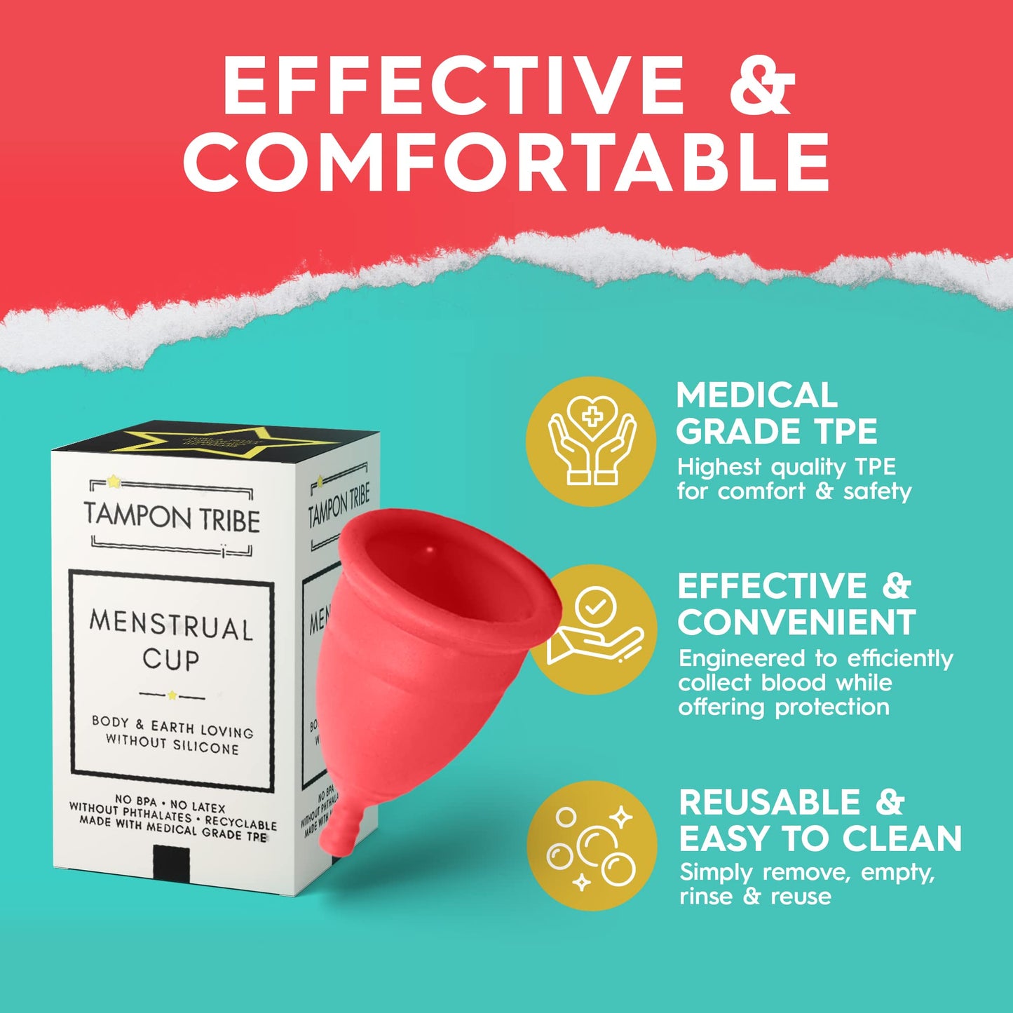 Tampon Tribe - Reusable Menstrual Cup, Easy to Clean TPE-Based Period Essential, Silicone-Free Tampon TribeBuy Supplements Australia